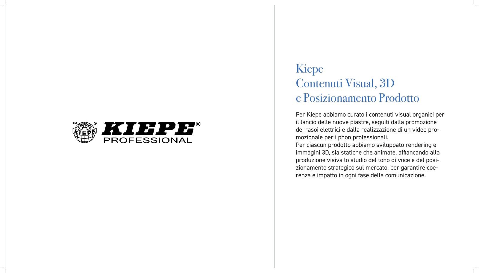 Brochure progetto Kiepe Concept Visual 3D Posizionamento Prodotto