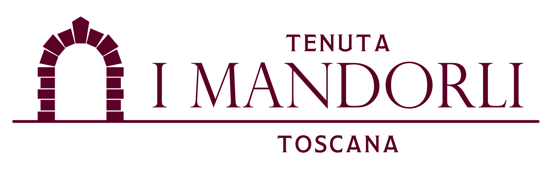 Logo orizzontale color borgogna di Tenuta I Mandorli progettato da Sidebloom