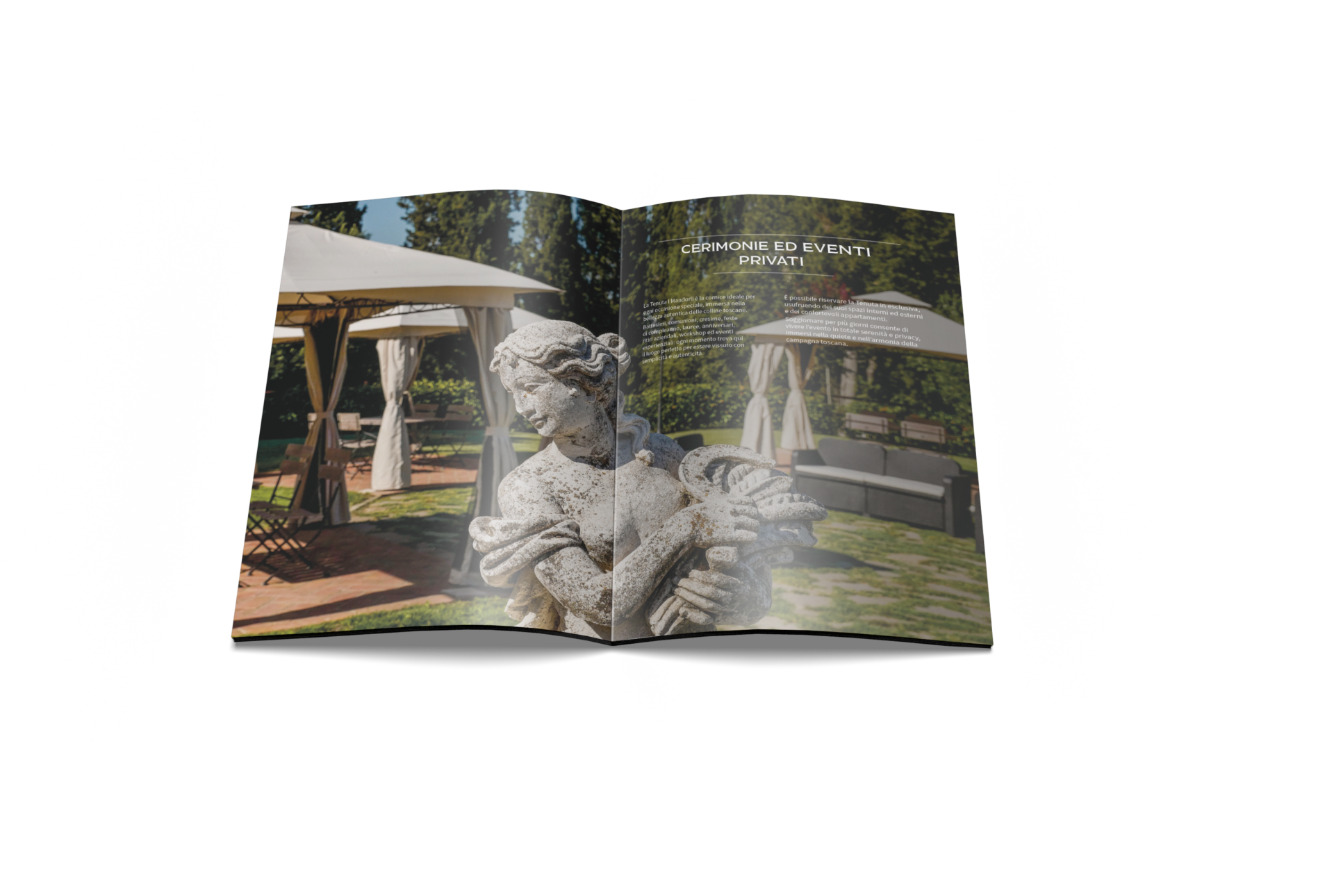 Mockup della brochure di Tenuta I Mandorli per eventi privati