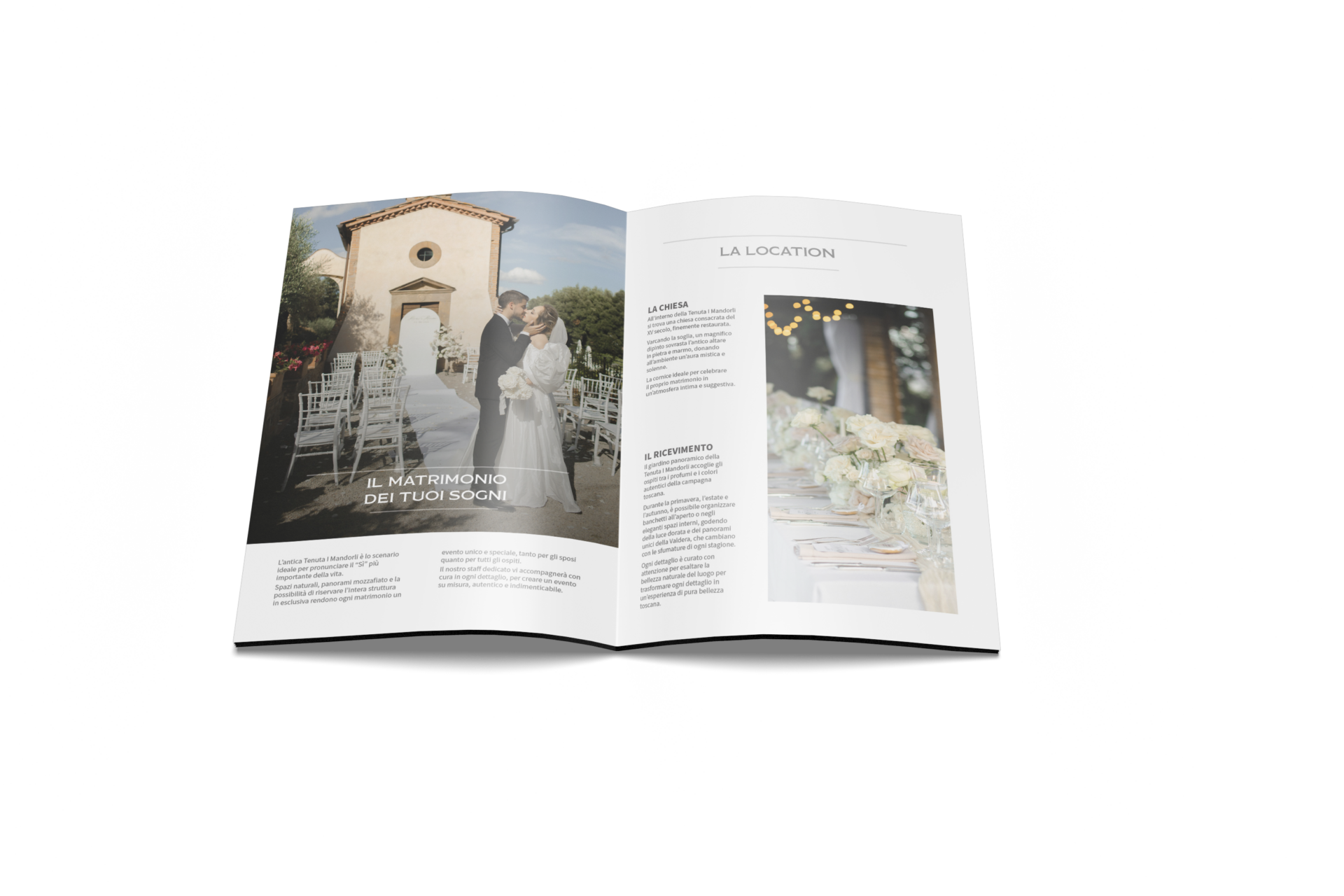 Mockup della brochure wedding di Tenuta I Mandorli