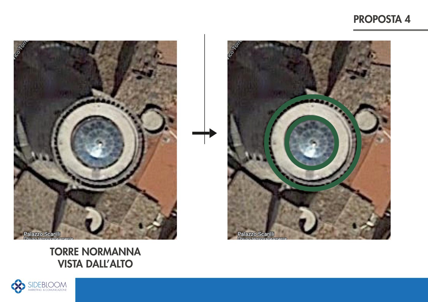 Concept del nuovo marchio GR Salumi ispirato alla Torre Normanna di Picerno vista dall'alto