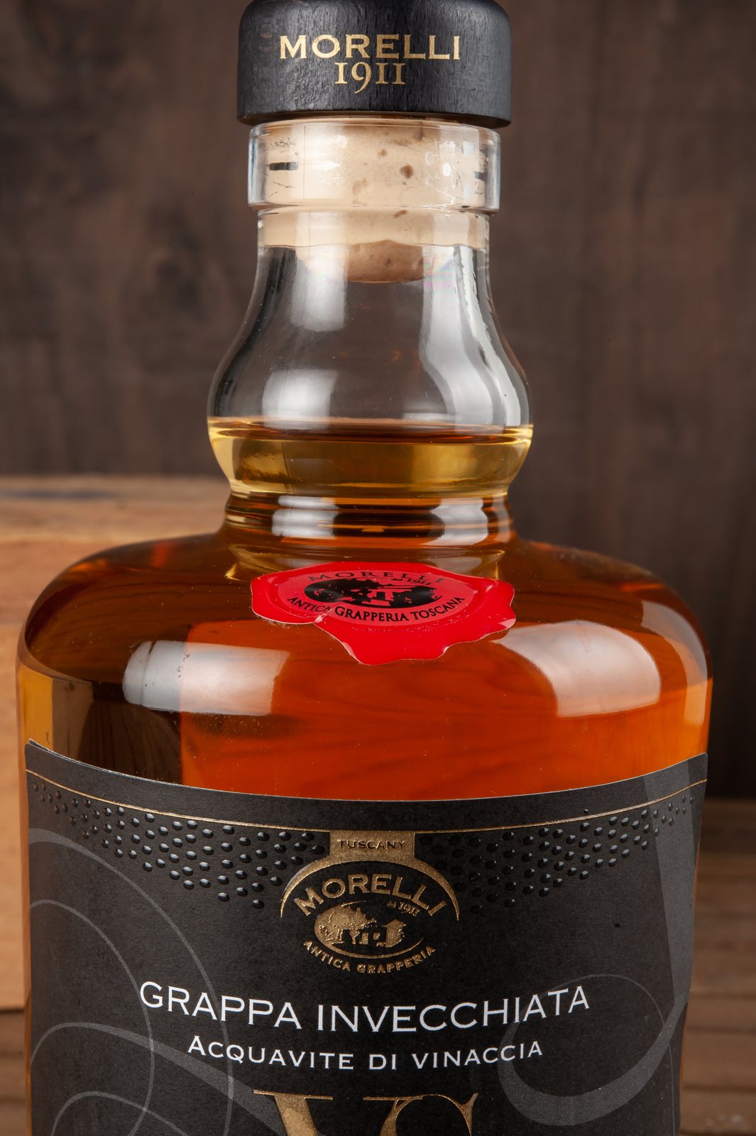 Grappa Invecchiata VS Cru 110 Morelli, etichetta