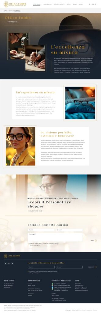 Homepage del sito Ottica Fabbri dedicata alla filosofia del marchio