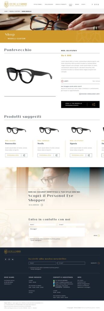 Scheda per progettare e personalizzare un occhiale nel sito Ottica Fabbri
