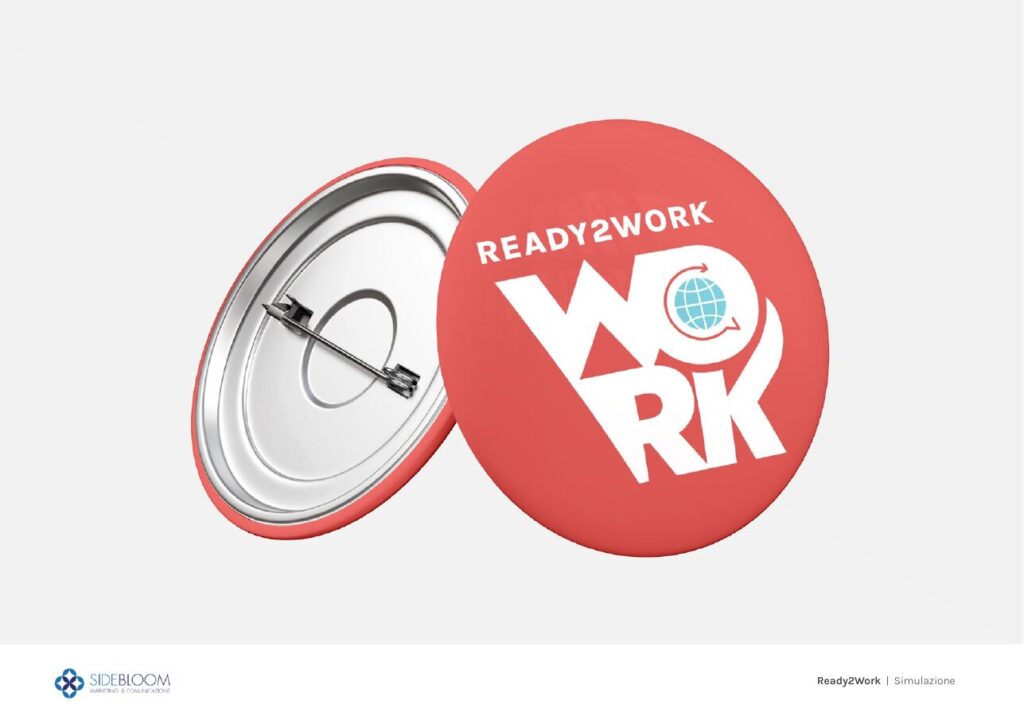 Applicazione della brand identity Ready2Work su badge