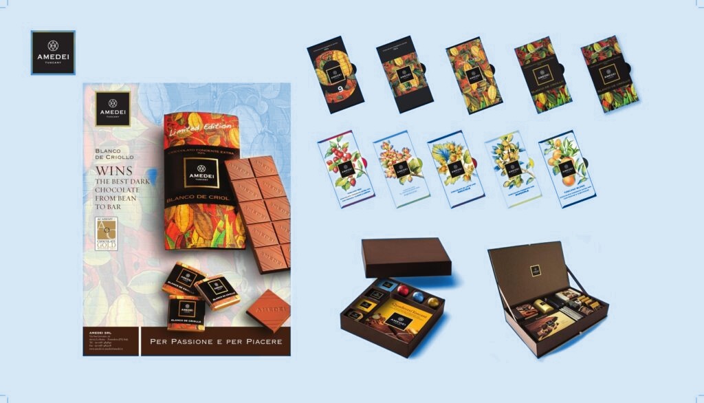 Packaging e label design, cioccolato Amedei — Sidebloom
